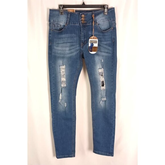 Bamboo High Waist Butt Lifting Skinny Jeans Women’s 17/33 Distressed NWT - Picture 1 of 9